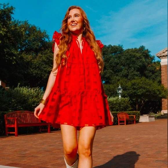 NWT Buddy Love Aubrey Ruffle Shoulder Short Dress - Ruby - XL - Picture 2 of 6